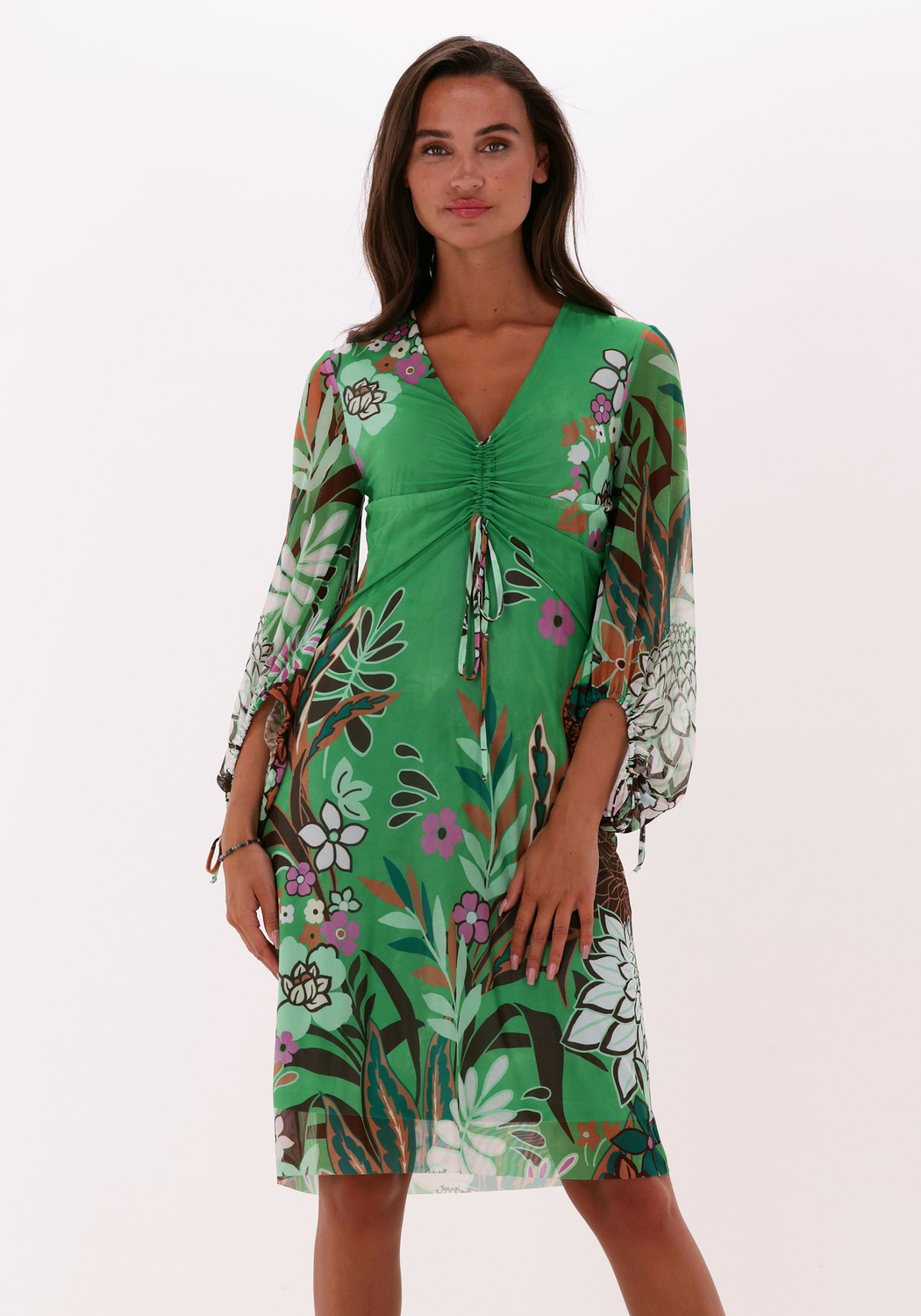 Groene ANA ALCAZAR Midi jurk DRESS BIG SLEVVES OKOTEX 100 Omoda